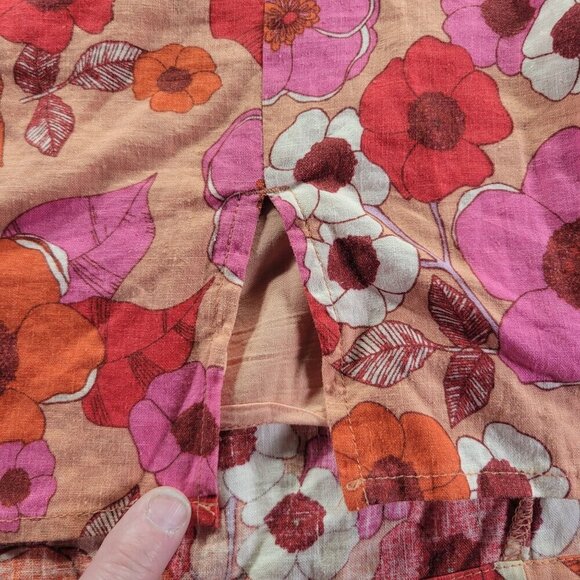 Urban Outfitters Floral Linen Blend Mini Skirt Lined  Size L Red Pink Orange - Picture 7 of 10